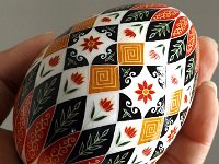 Fall Florals Ukrainian Easter Egg Pysanky By So Jeo : Pysanky Pysanka ukrainian ukraine easter egg batik art sojeo orange red flowers brown green fall floral batik decoration gift
