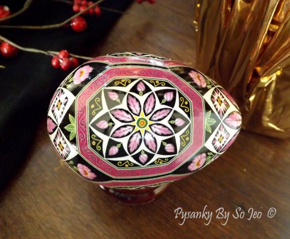Pink Octagons Ukrainian Easter Egg Pysanky by So Jeo