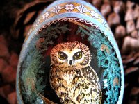 Saw Whet Owls Pysanka / Pysanky Ukrainian Easter Batik Egg Art by So Jeo : pysanky pysanka ukrainian easter egg batik art owl owls saw whet