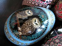 Saw Whet Owls Pysanka / Pysanky Ukrainian Easter Batik Egg Art by So Jeo : pysanky pysanka ukrainian easter egg batik art owl owls saw whet
