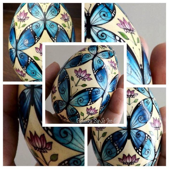 Blue Morpho BUtterflies Ukrainian Easter Egg Pysanky By So Jeo