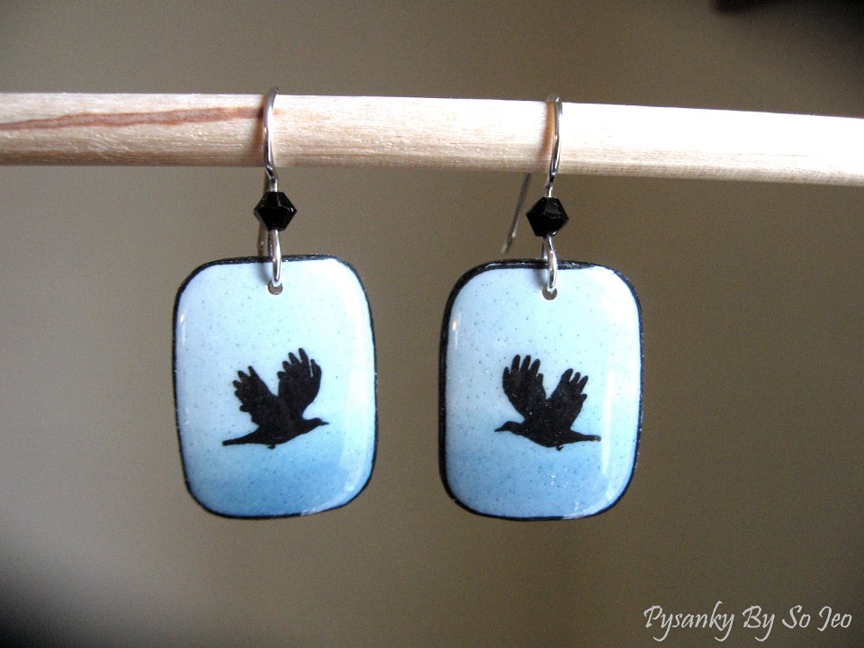 Two Crows Joy Earrings Pysanky Jewelry by So Jeo