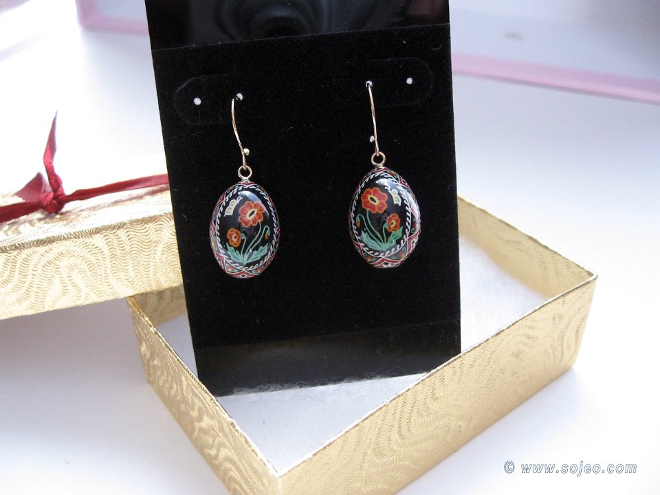 Tiny Red Poppies Finch Egg Earrings Pysanky Jewelry By So Jeo