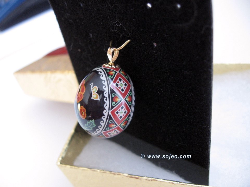 Tiny Parakeet Egg Red Poppies Pendant Pysanky Jewelry by So Jeo