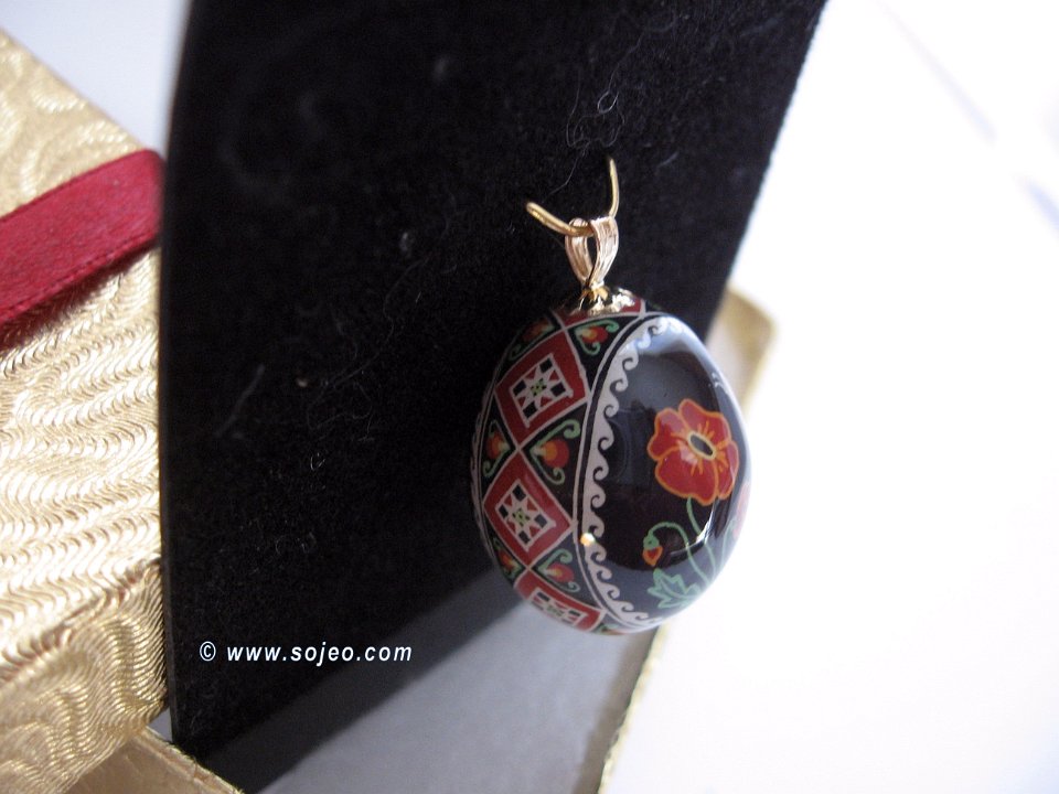 Tiny Parakeet Egg Red Poppies Pendant Pysanky Jewelry by So Jeo
