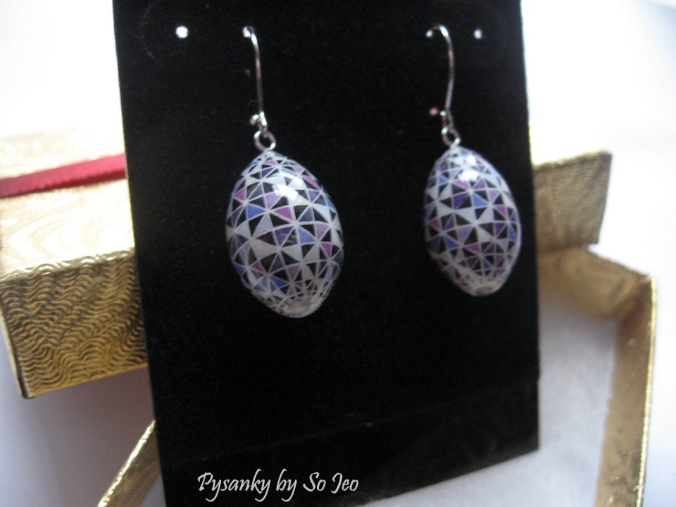 Tiny Purple Triangles Finch Egg Earrings Pysanky Jewelry By So Jeo